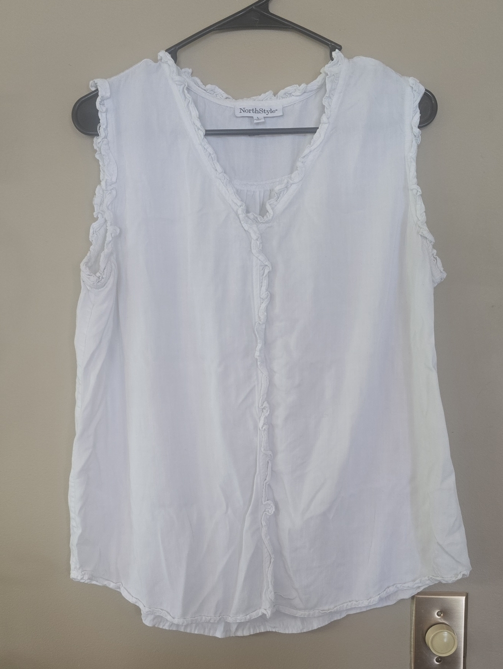 NorthStyle White Ruffle-Trim V-Neck Tank